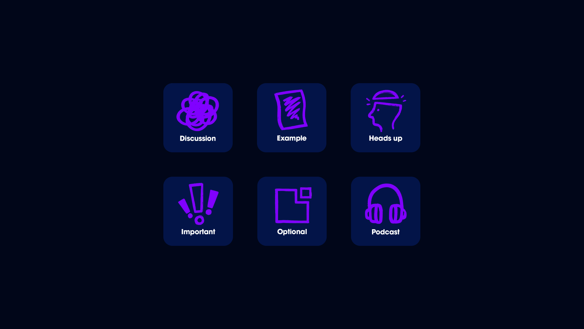 Icons used in the product