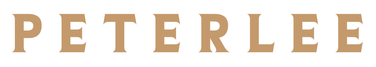 The word "PETERLEE" written in large, stylized, light brown letters on a black background.