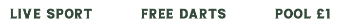 Text displaying 'LIVE SPORT', 'FREE DARTS', and 'POOL £1' on a green background.