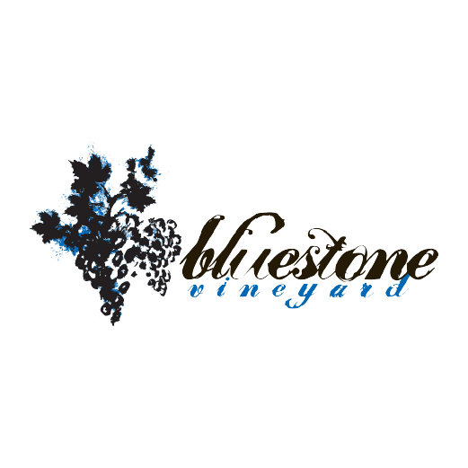 Logo with a stylized blue and black floral design and the text 'bluestone' in black cursive and 'oliveyard' in blue lowercase print.
