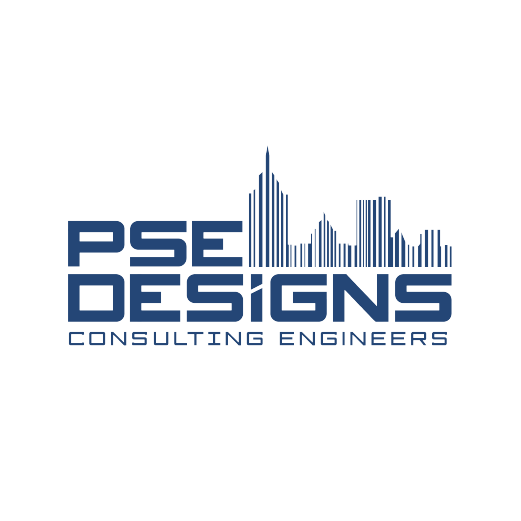 Logo for PSE Designs Consulting Engineers with a stylized bar graph resembling a city skyline.