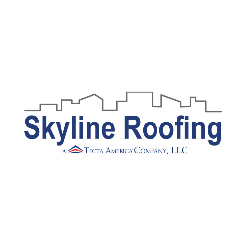 Logo for Skyline Roofing Inc. featuring a city skyline outline above the company name in blue text.