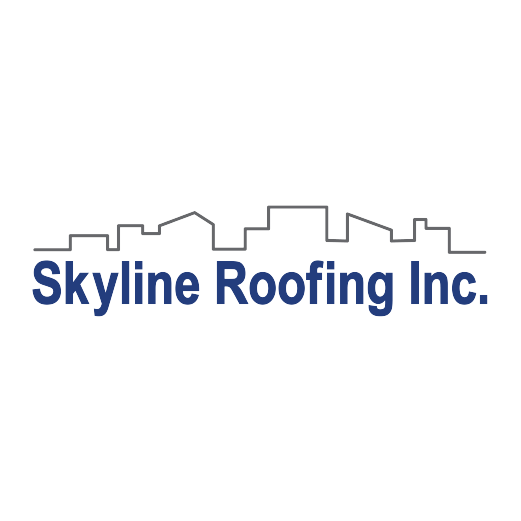 Logo for Skyline Roofing Inc. featuring a city skyline outline above the company name in blue text.