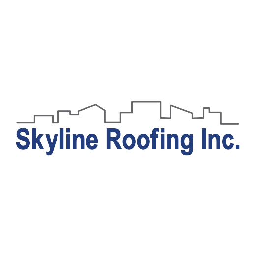 Logo for Skyline Roofing Inc. featuring a city skyline outline above the company name in blue text.