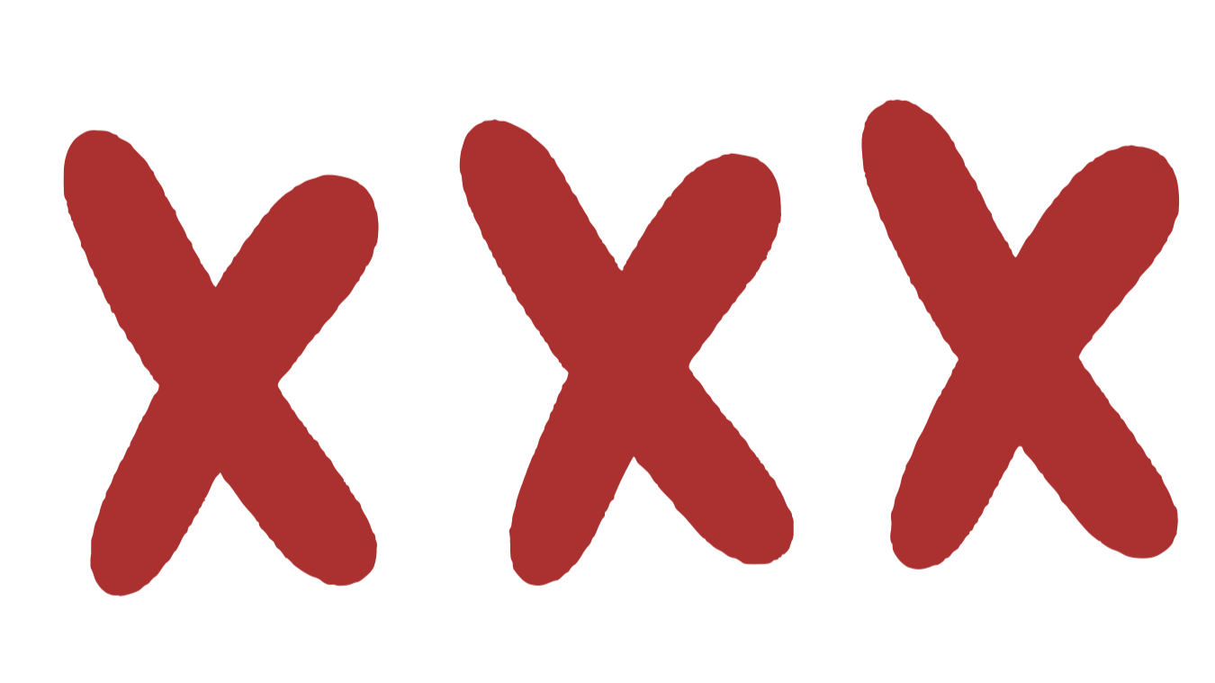 Three red X marks lined up horizontally on a black background.