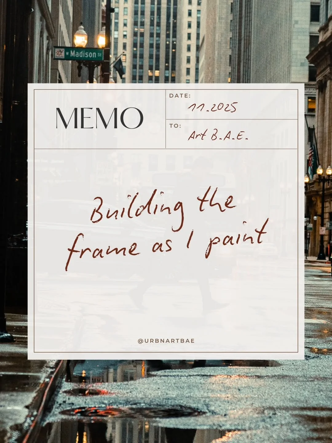 Building the frame as I paint

Describing my process to finding a rhythm as straight forward wouldn't be honest

I've hit plenty of walls trying to anchor myself- and with a solid footing in the concept of art I have for myself, I'm harnessesing the 