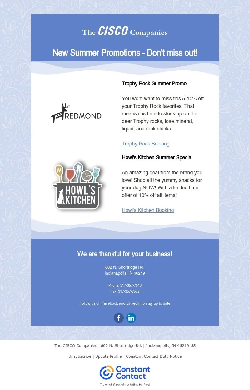 This email blast I created to feature two new summer promos that were also new products for CISCO.