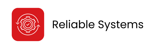 Icon with gears and checkmark, and the text 'Reliable Systems'