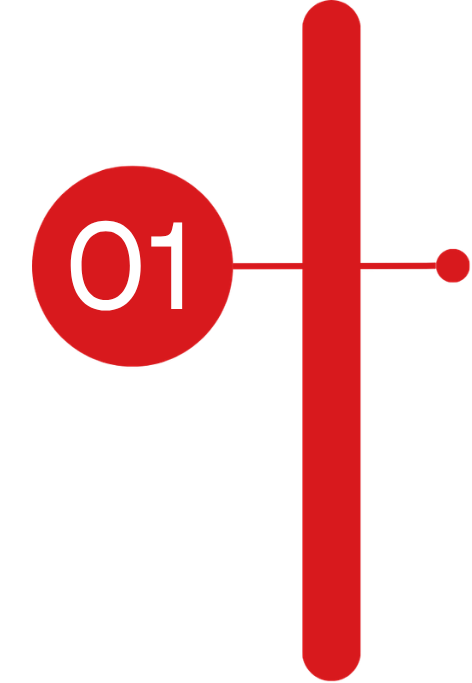 Graphic with a red circle labeled "01" connected by a line to a vertical red bar, with a small circle at the end of the bar.