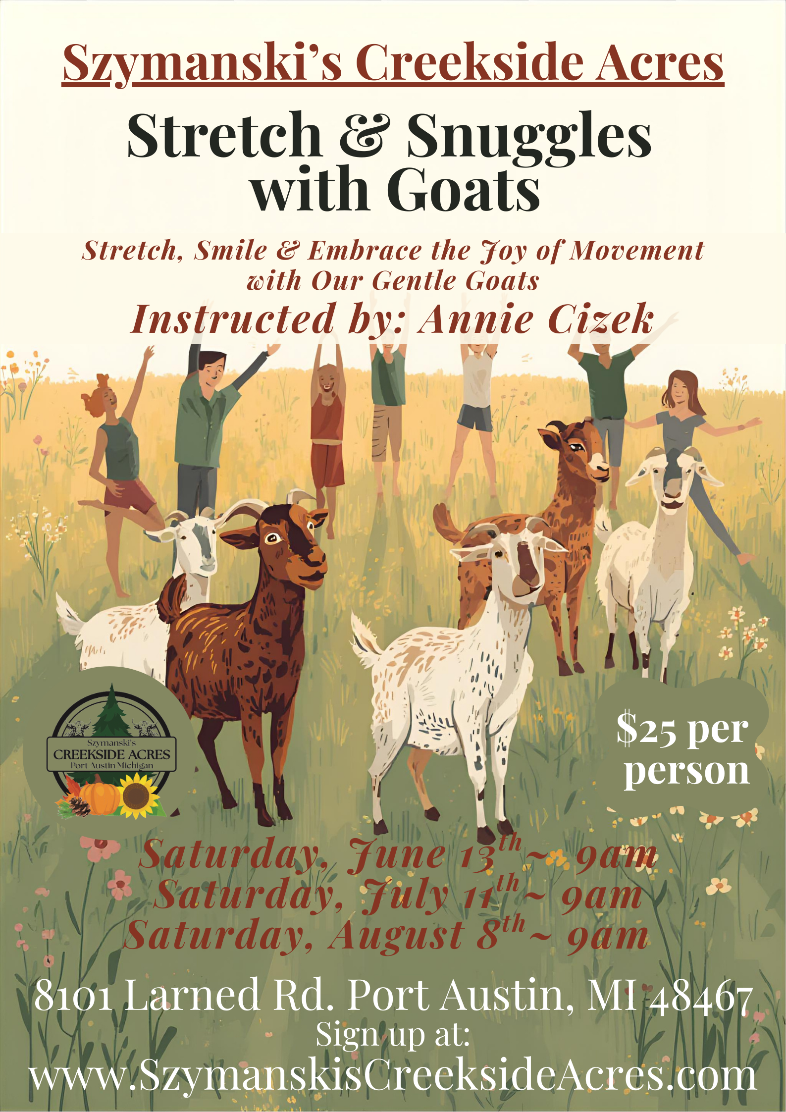 Stretch and Snuggle with Goats~ August