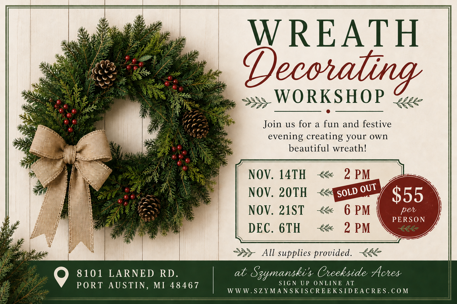 Wreath Decorating Workshop~ Dec 6th
