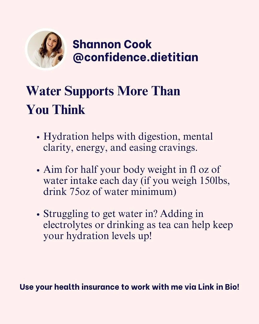 We know water is important, but what can it really do?

Hydration is crucial for basic body functioning. Aiming for half your body weight in fl oz of water intake each day is perfect for helping your body excel in whatever you do!

Want to know more?