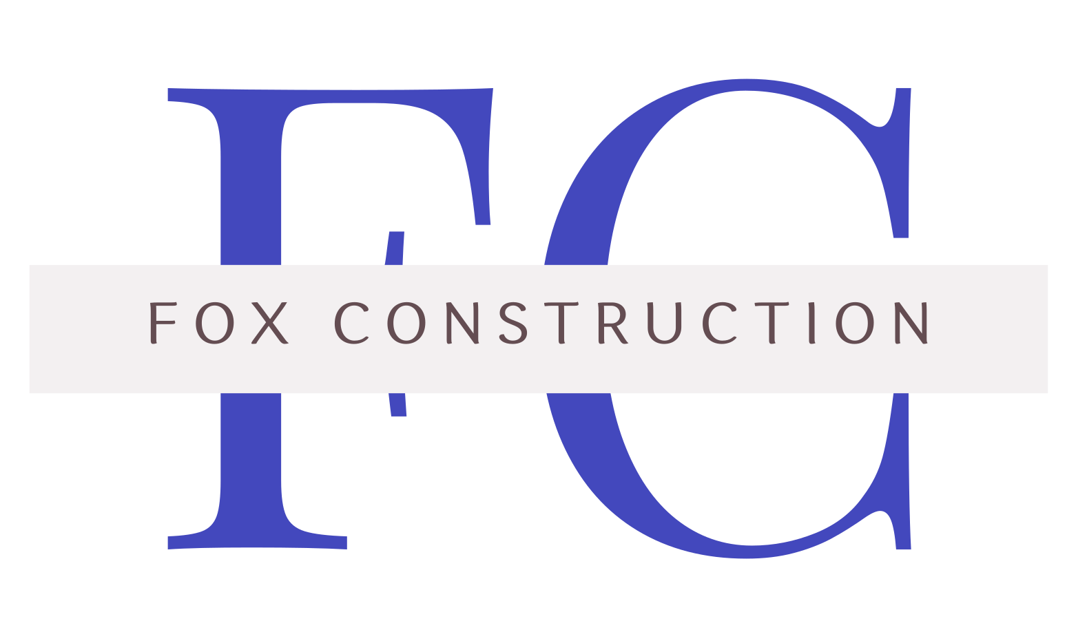 Logo for Fox Construction featuring large blue letters F and C with a white banner across reading 'FOX CONSTRUCTION' on a black background.