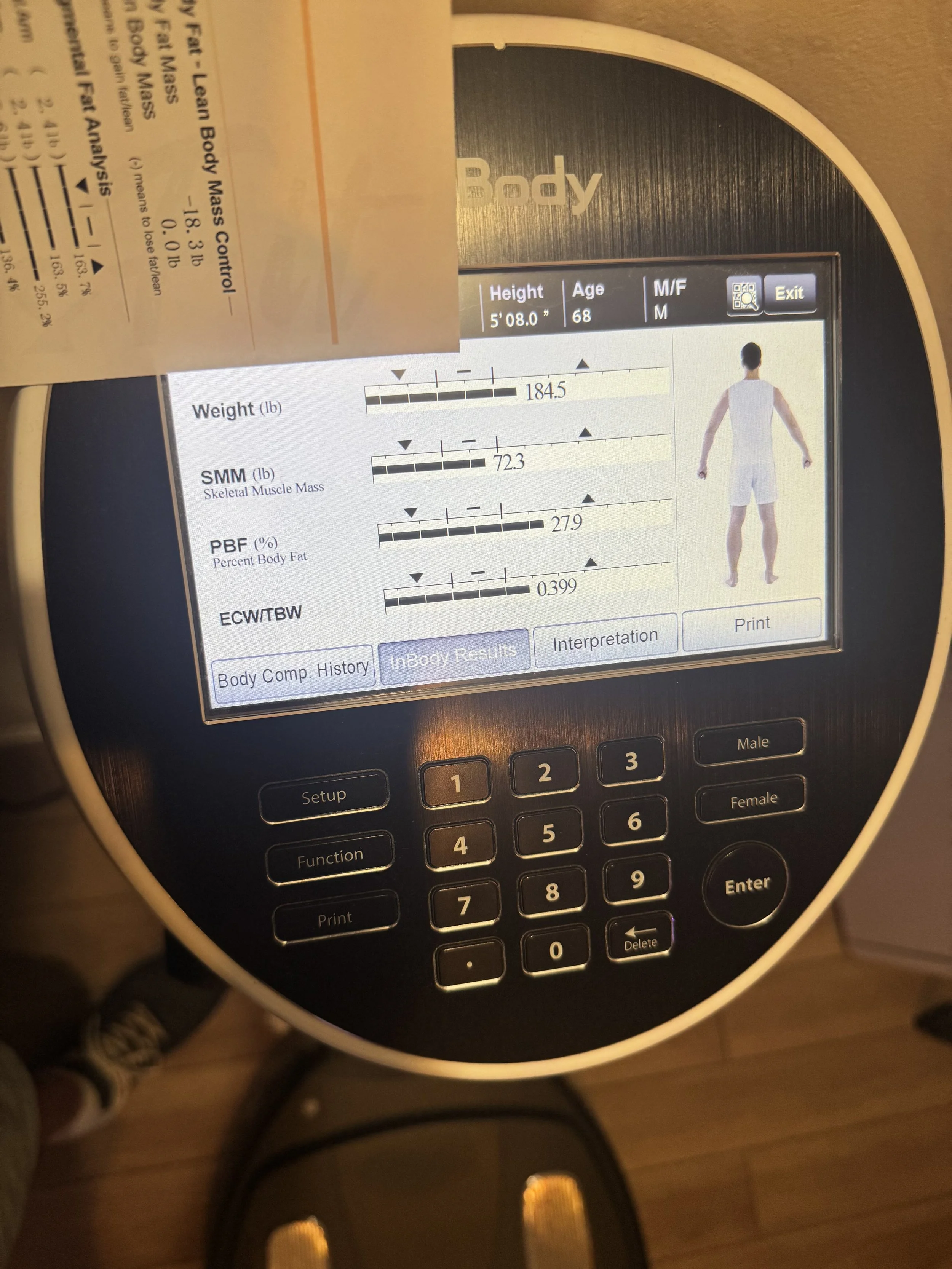 Inbody 570 Body composition scanner used after a session for a client who is 68 years old at the genesis fit