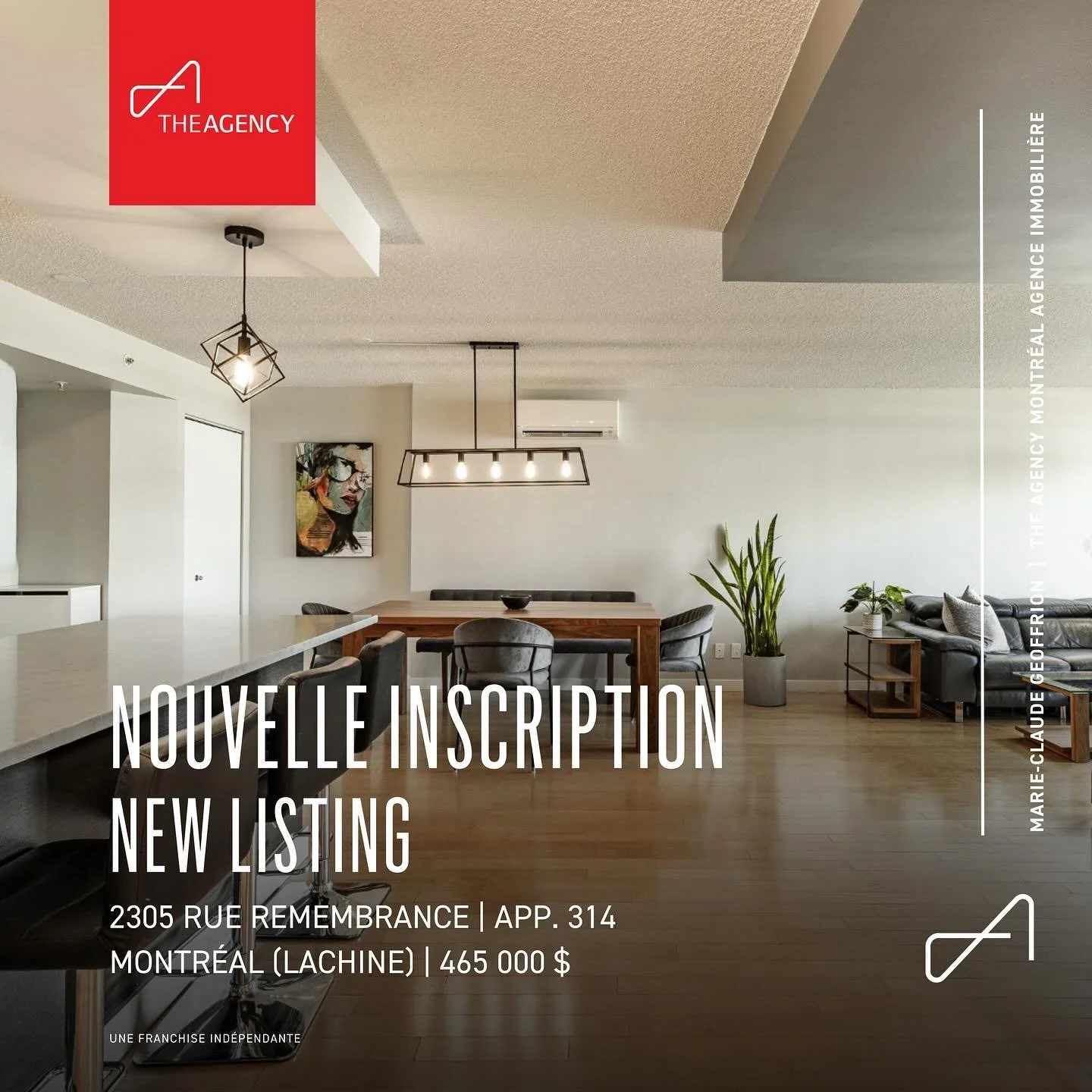 Condo lumineux au 3e &eacute;tage du projet Verso II, dans le quartier recherch&eacute; de Lachine. 2 chambres ferm&eacute;es, un espace bureau &agrave; aire ouverte, un balcon, un garage et un rangement. &Agrave; 10 min &agrave; pied du canal de Lac