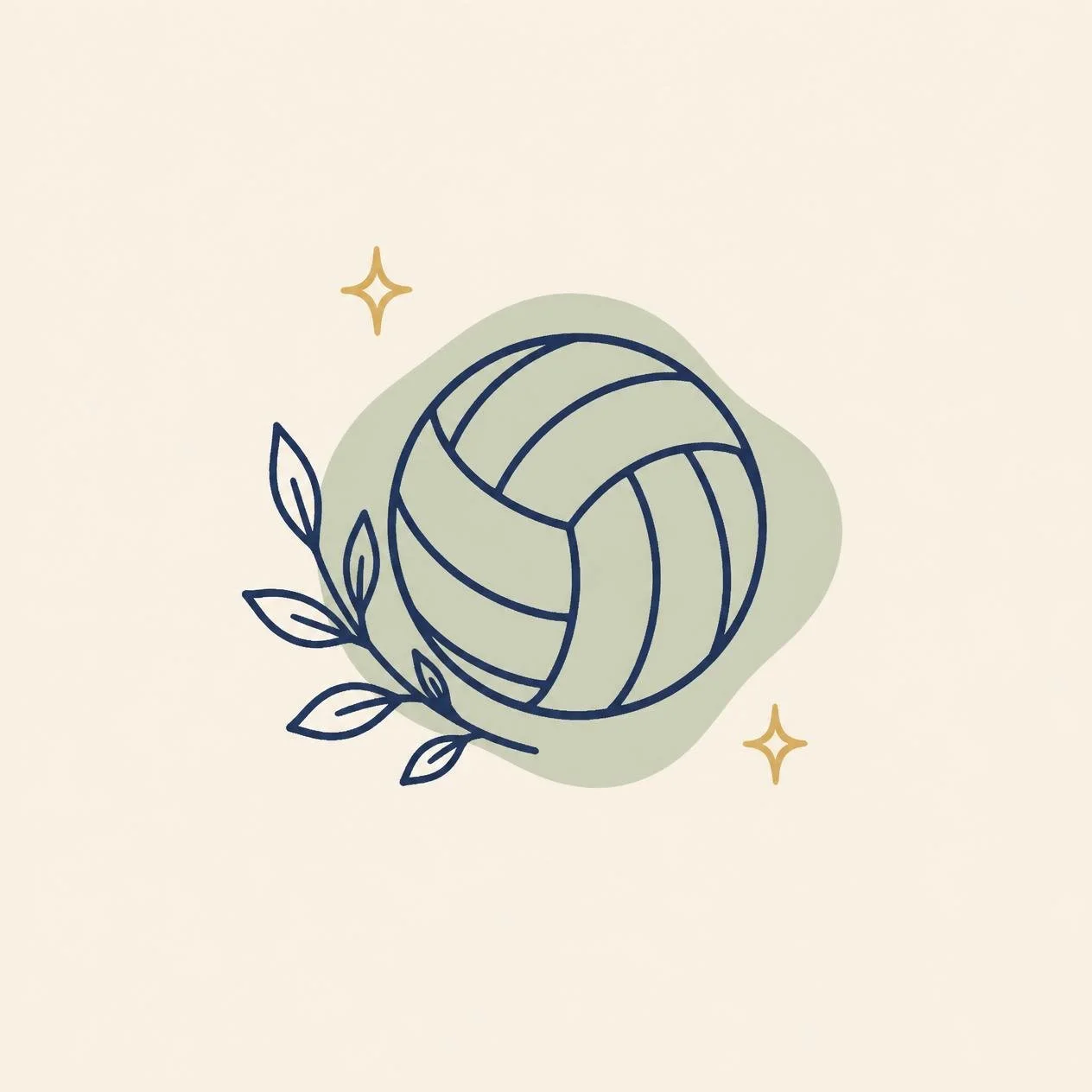 Hand-drawn volleyball with a leaf sprig
