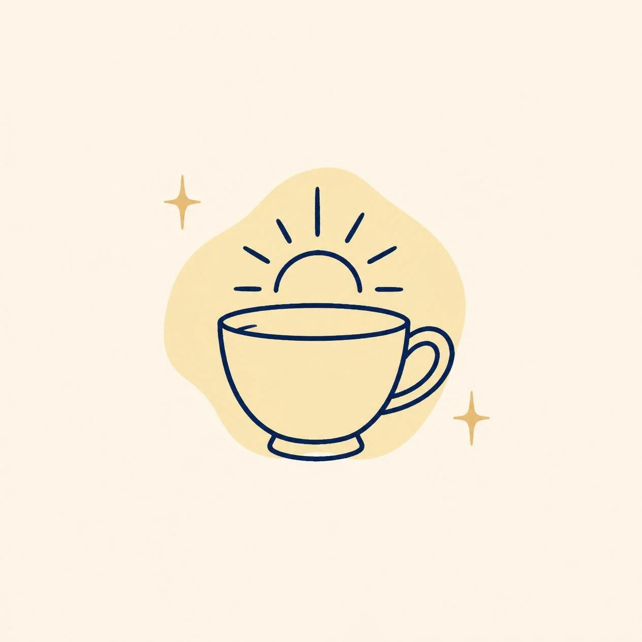 Hand-drawn teacup with a rising sun