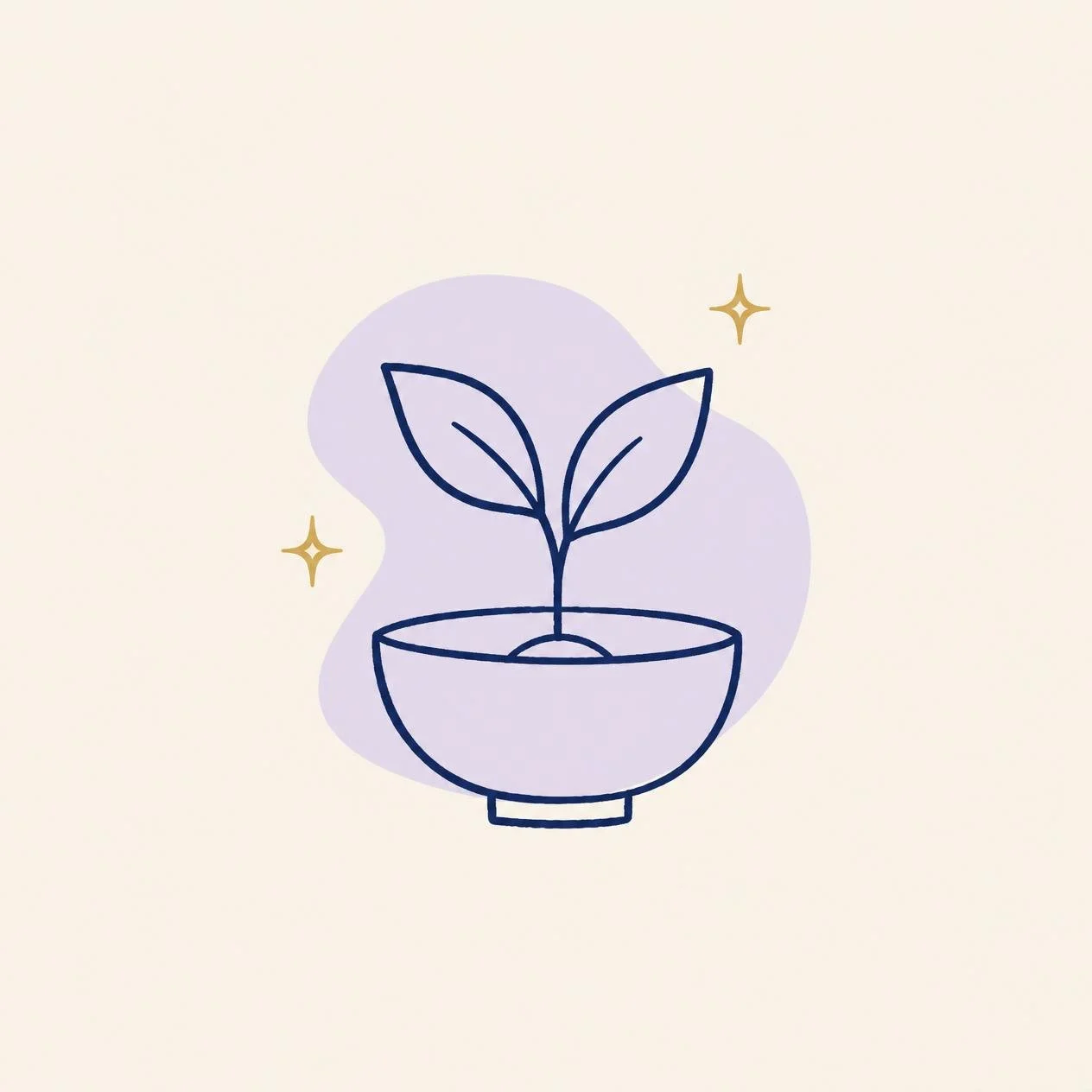 Hand-drawn sprout growing from a bowl