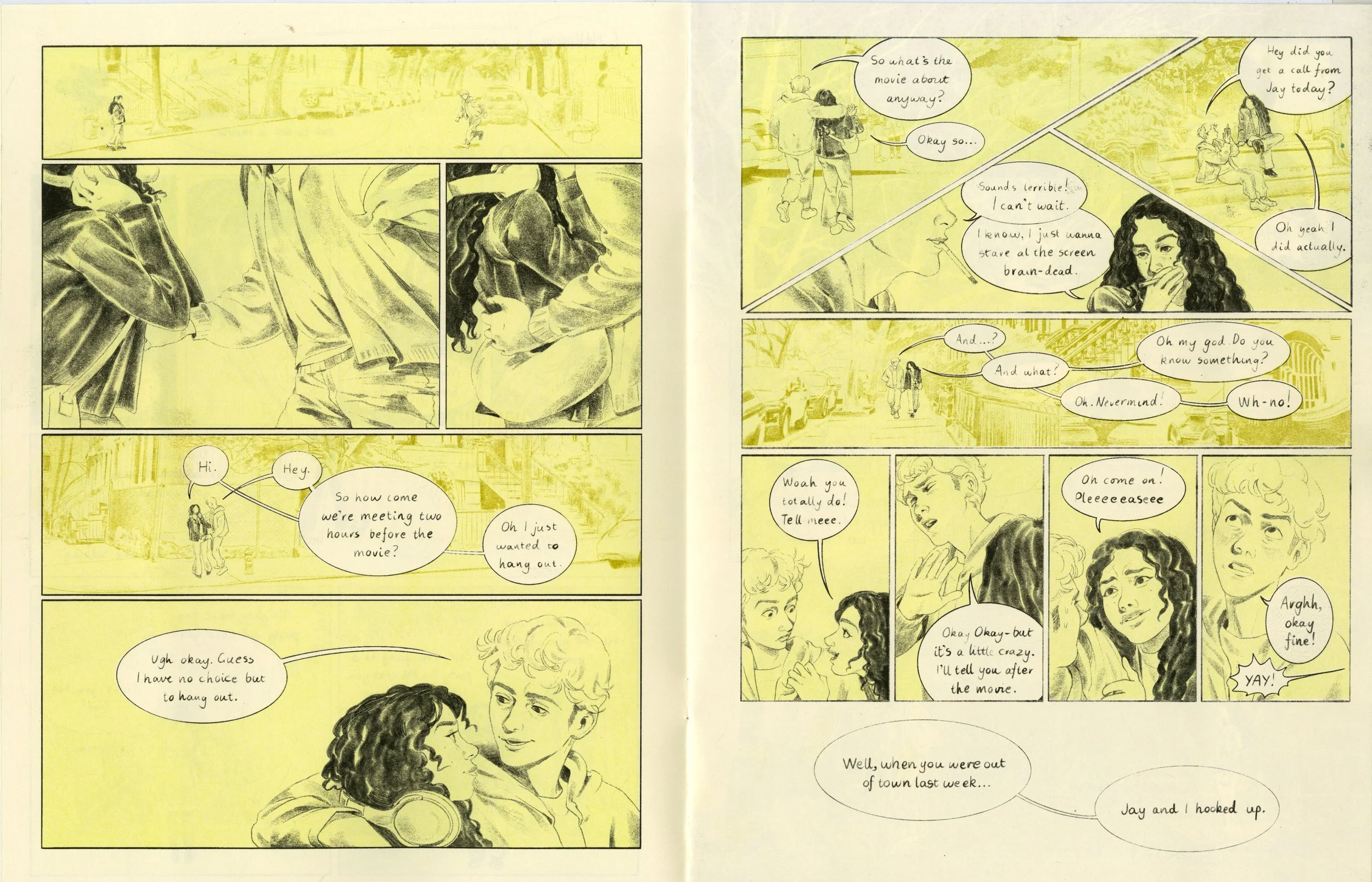 Three friends are confronted with a messy shift in dynamics when boundaries between friendship and intimacy are blurred. Riso printed using Black, Light Lime, Bright Olive Green and Brown.
(2025)