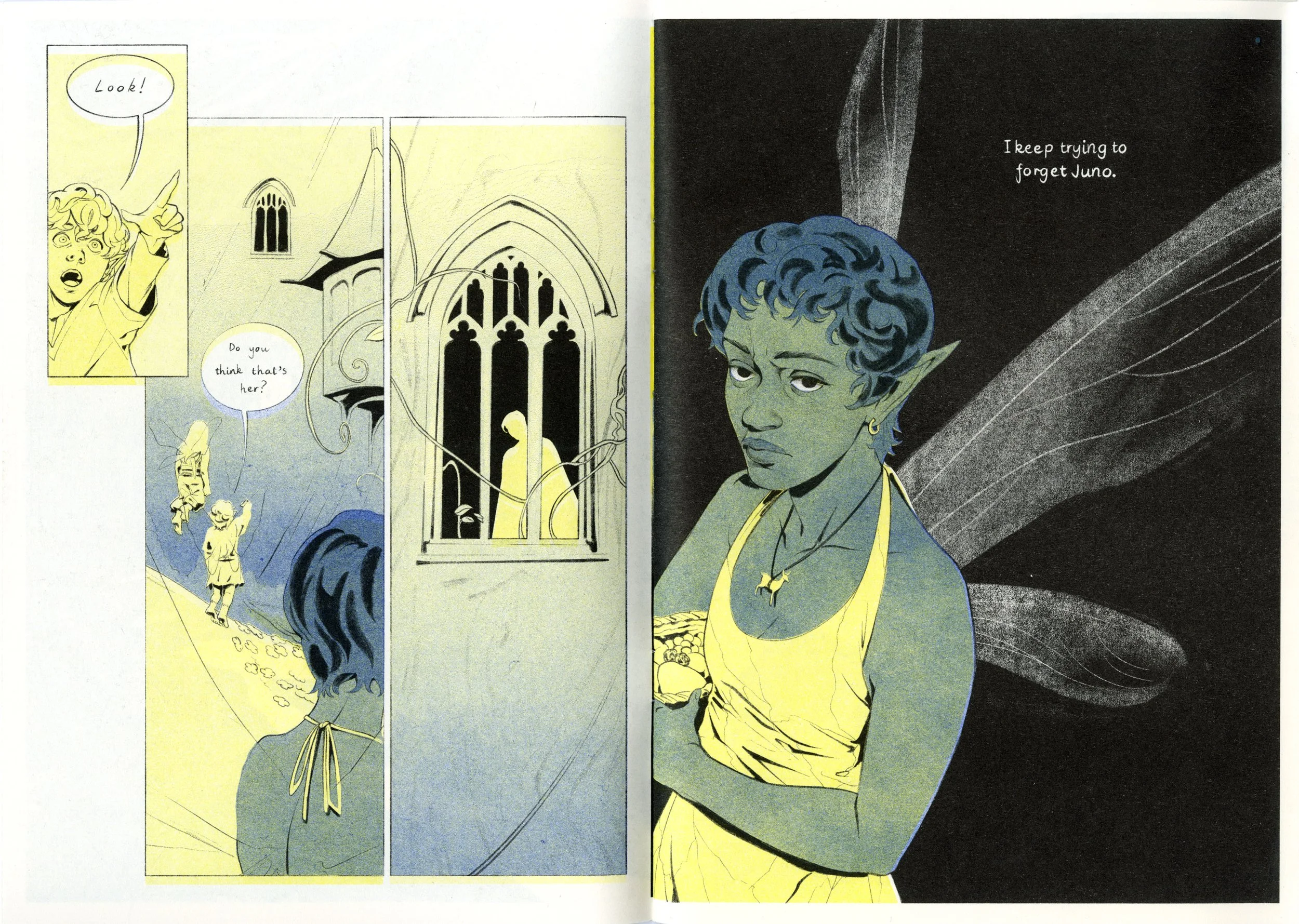 (Preview) Phantasm is a 22-page romantasy about diving into someone's dreams when it's the only way left to reach them.

Riso Printed using Black, Yellow and Medium Blue. (2025)