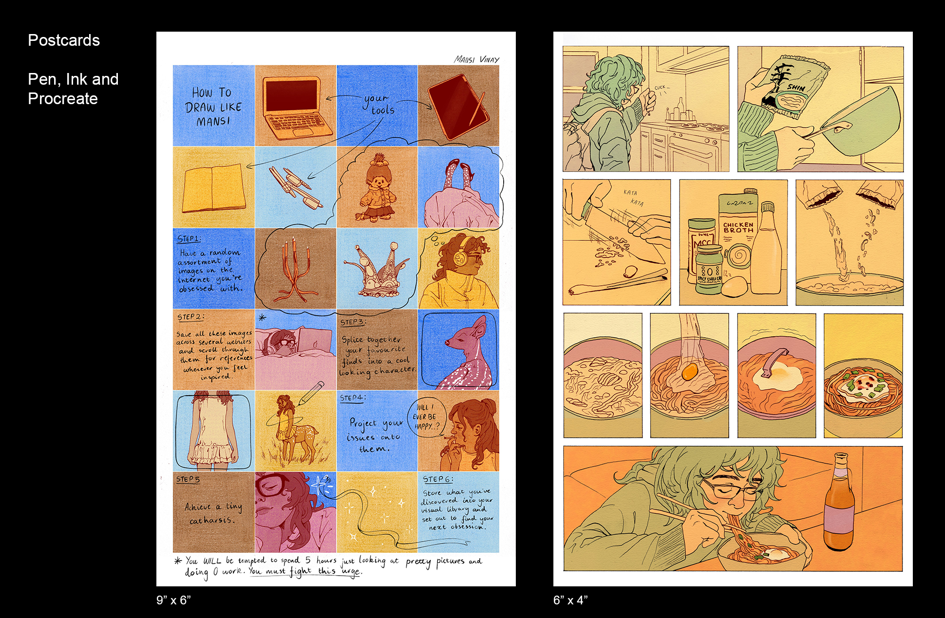 Personal mini comics I repurposed as postcards.