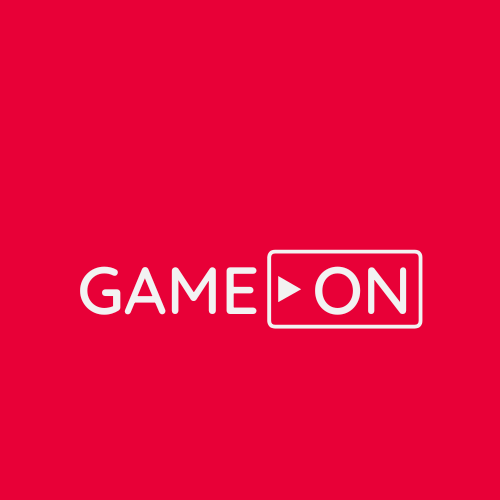 Game On logo on a red background. 