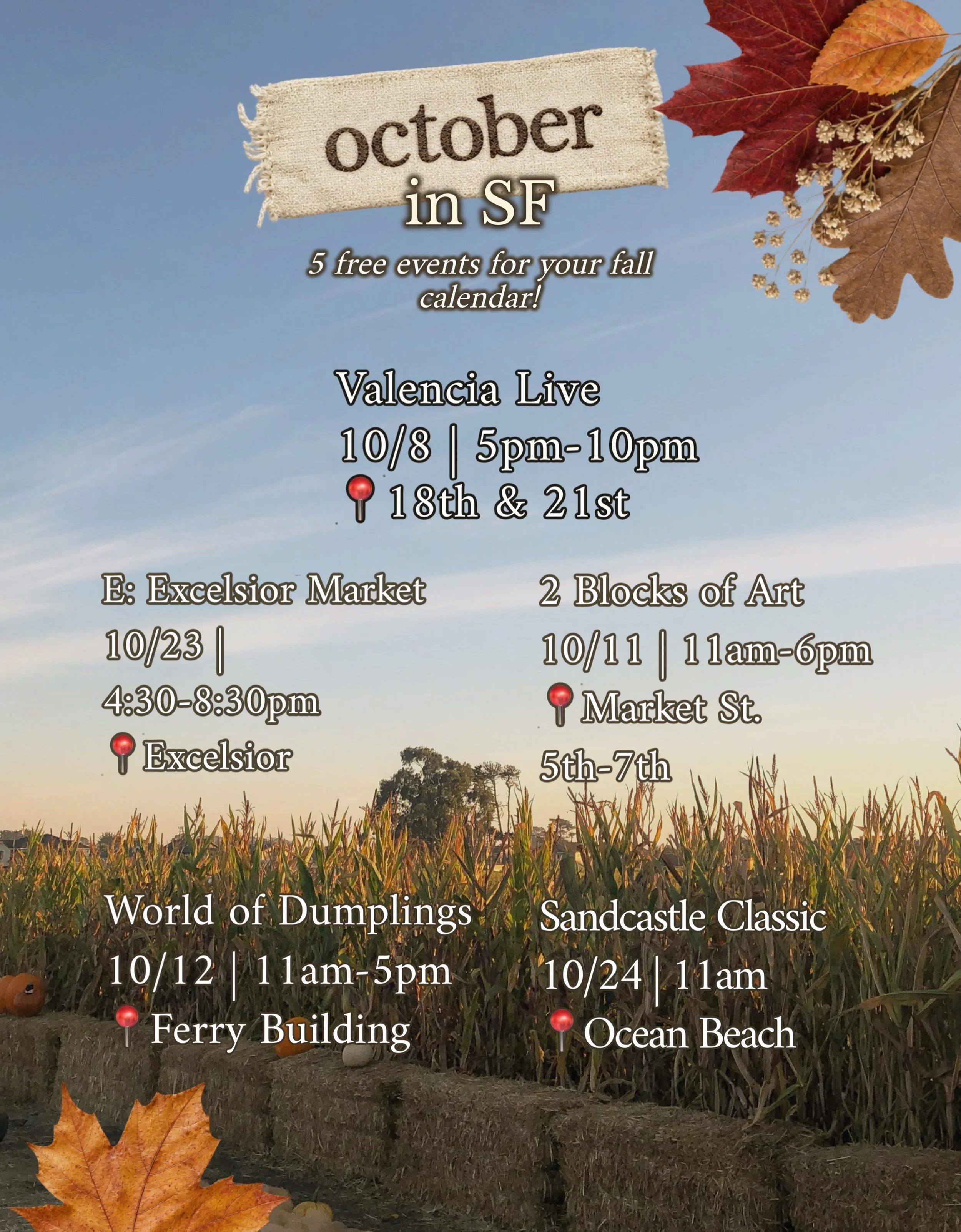 Fall is here in San Francisco 🍂 From seasonal events to local happenings, there are plenty of ways to enjoy the city without spending a dime. Here are 5 free things to add to your October calendar!

Which one are you checking out? 👇

&bull;

&bull;
