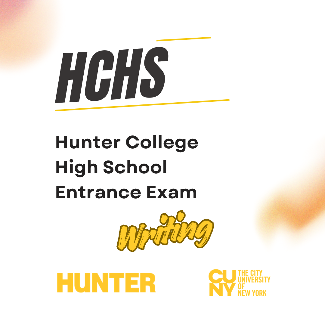 Product cover for Hunter College High School entrance exam writing. Includes the Hunter College logo and New York City logo.