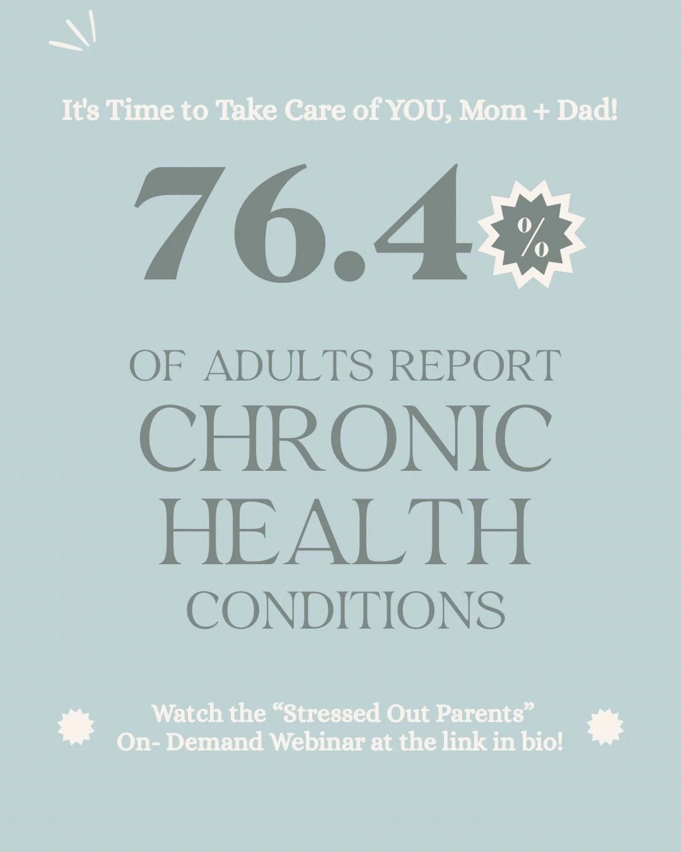 76.4% of adults report living with a chronic health condition.
That&rsquo;s nearly 3 out of 4 adults ❤️&zwj;🩹
And for many parents, it looks like this day after day:
✔️ Poor sleep &ndash; trouble falling or staying asleep
✔️ Digestive issues &ndash;