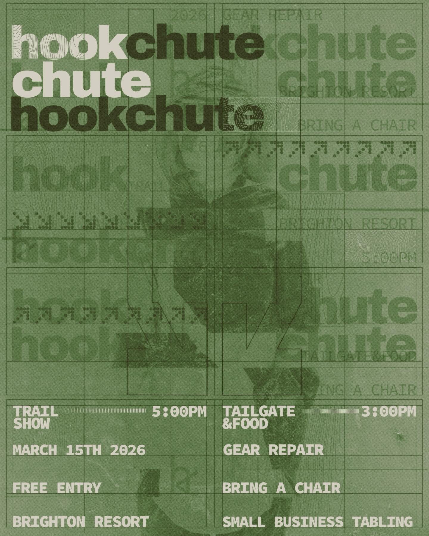 HOOKCHUTE TRAIL SHOW MARCH 15TH.
5PM. BRIGHTON RESORT. NEW COLLECTION.
TAILGATE AT 3PM WITH FOOD, GEAR REPAIR, AND SMALL BUSINESS VENDORS.

i will be dropping a new collection available for presale at the show!! this will be a unique outdoor fashion 