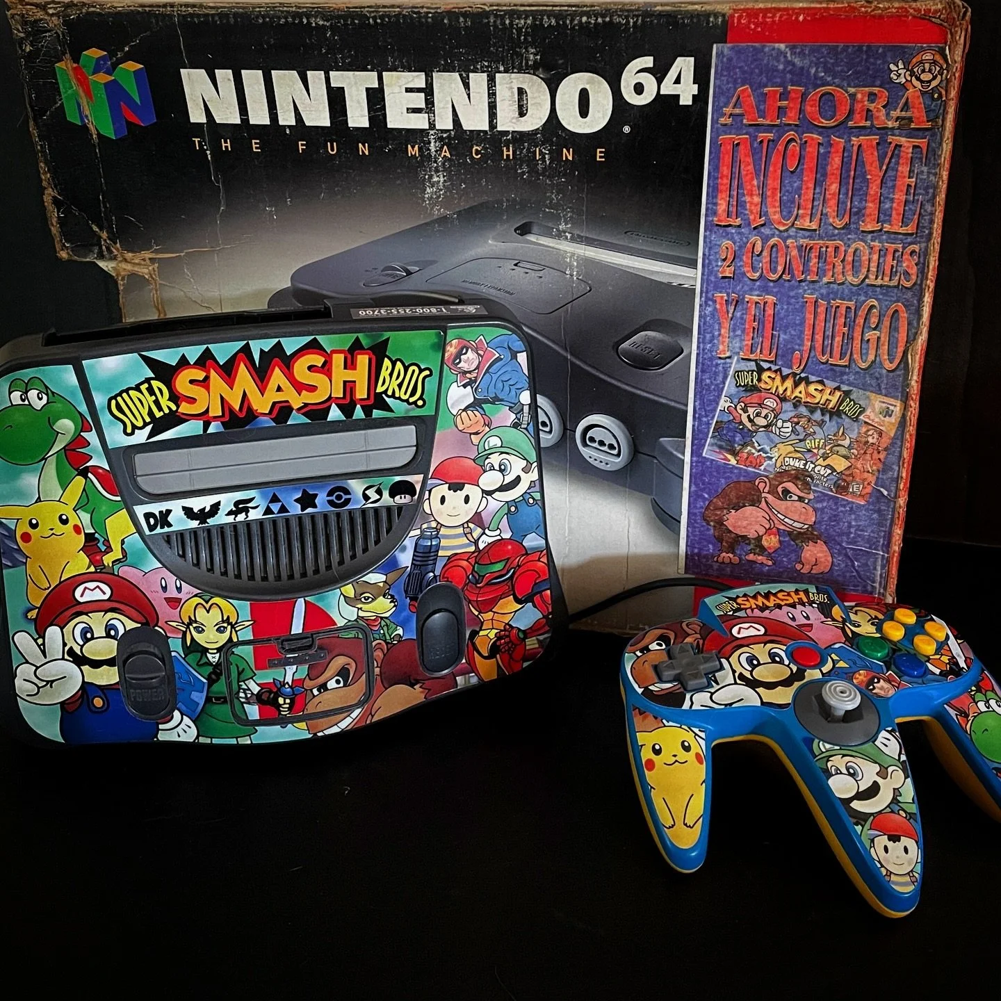 The box is from a special bundle in Mexico.  The console and controller is a custom made skin #n64 #smash #smash64 #nintendo #console #supersmashbros