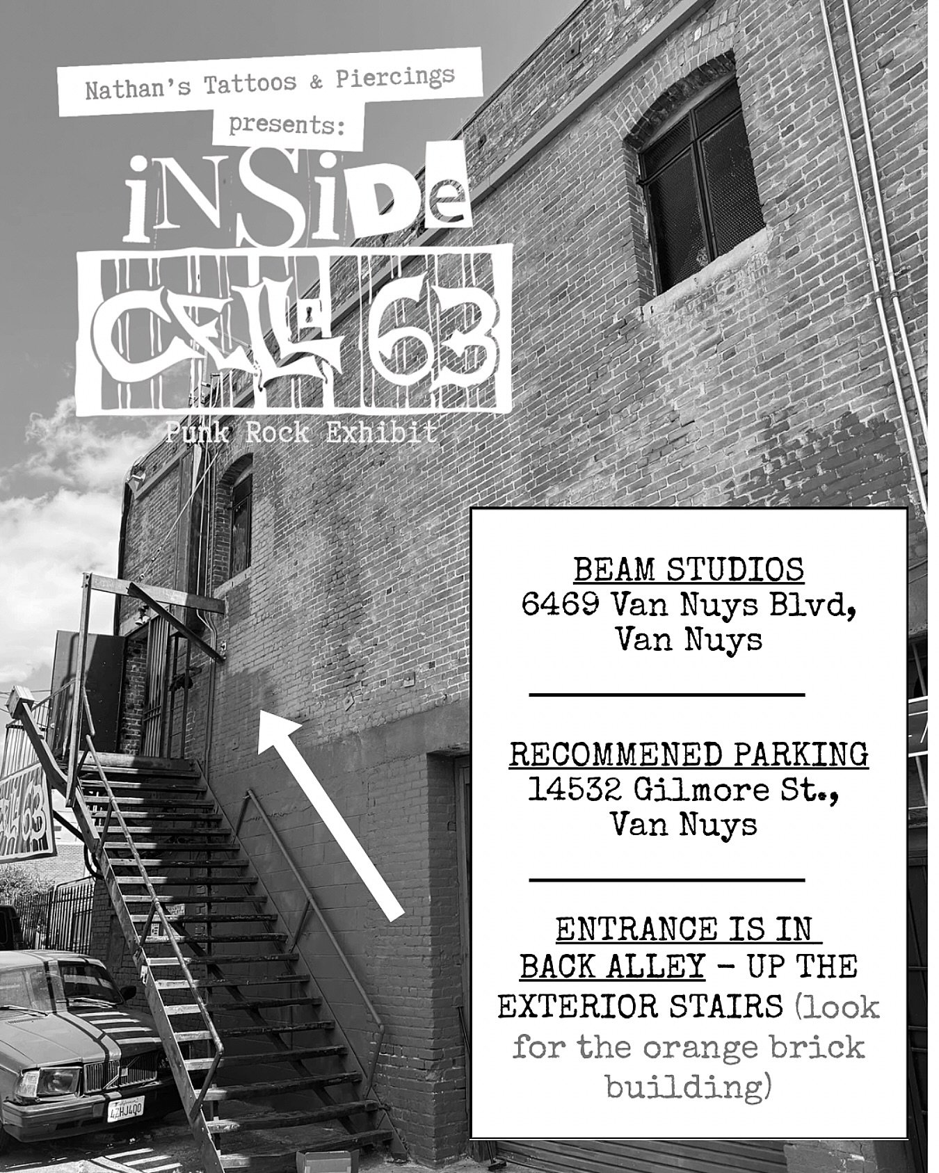 We are stoked to be opening our doors tonight! 

📍 Location: BEAM STUDIOS - 14532 Gilmore St., Van Nuys, CA

🚪 Entrance: In the back alley &ndash; up the exterior stairs (look for the orange brick building)

🅿️ Recommended Parking: Full lot at 145