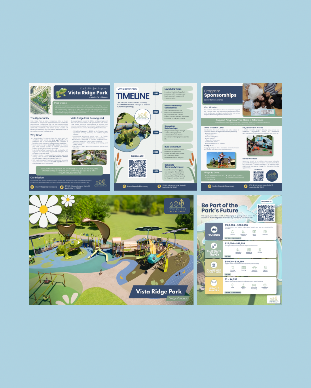 Four Collateral Pieces For Lewisville Park Alliance's Vista Ridge Park Fundraiser