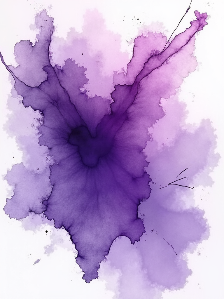 Abstract purple and lavender watercolor ink stain on white background.