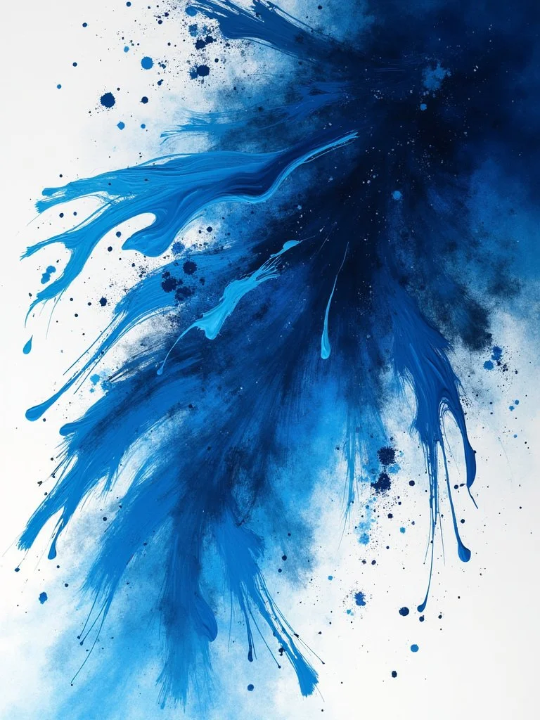 Abstract painting with blue splash