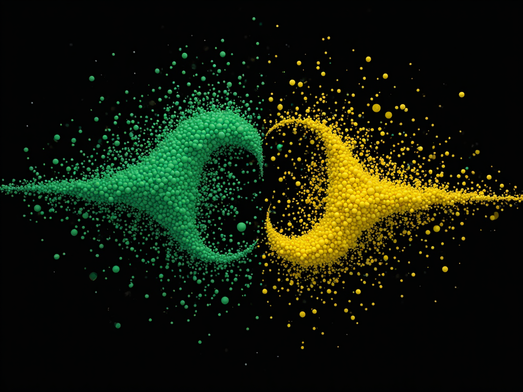 Abstract art with green and yellow particles