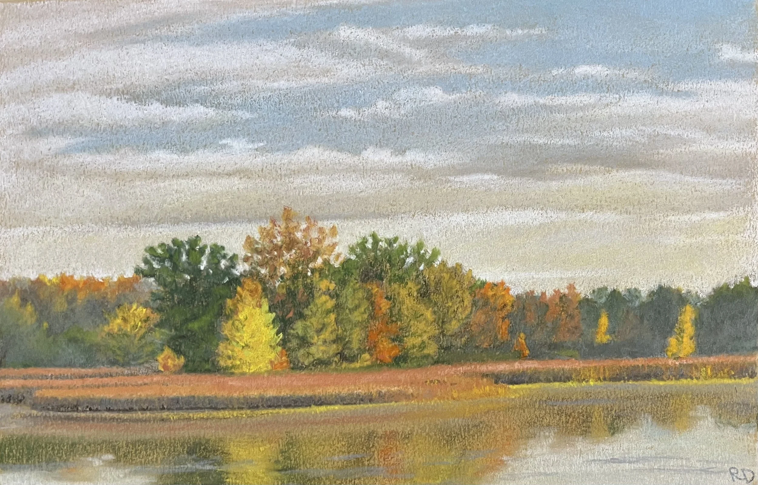 Glassy Autumn Lake
5.5" x 8.5" pastel on toned paper