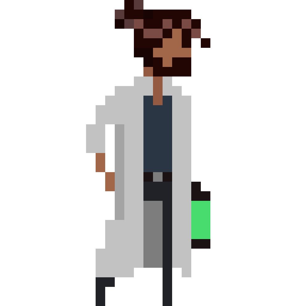 Idle pixel art sprite animation of my original character, Dr, Elijah Ryker