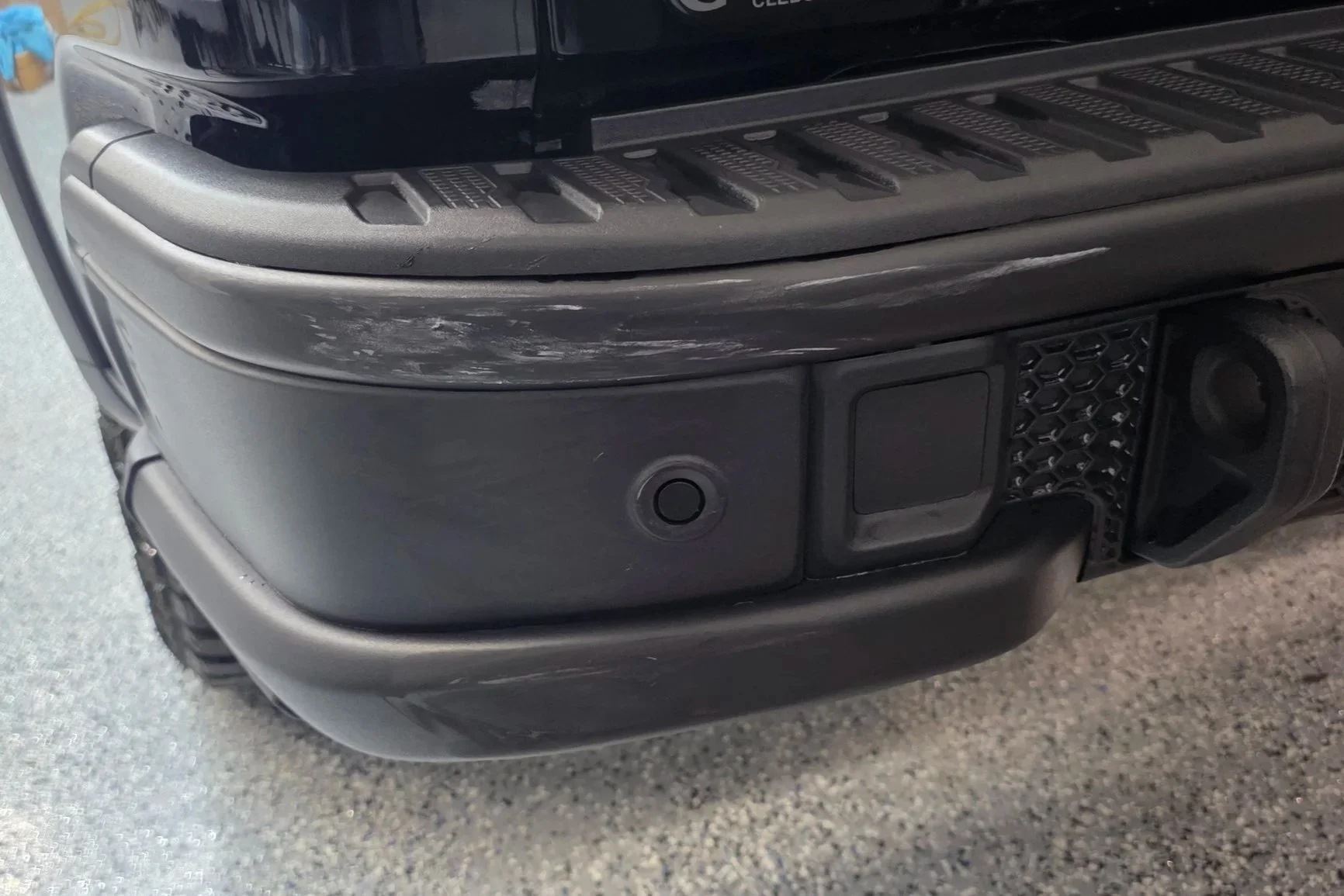 Chevy ZR2 Bison textured rear bumper damaged repaired in Johnson county, TX
