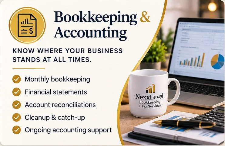 NexxLevel bookkeeping and accounting services in Lacey, WA, including financial statements, reconciliations and small business support.