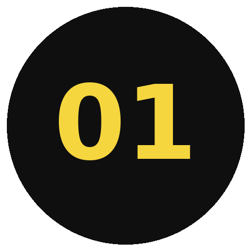 Black circular icon with yellow number 01 representing direct, personalized accounting support from NexxLevel's owner.