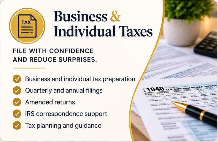 NexxLevel business and individual tax preparation in Lacey, WA, including amended returns, tax planning and IRS correspondence support.