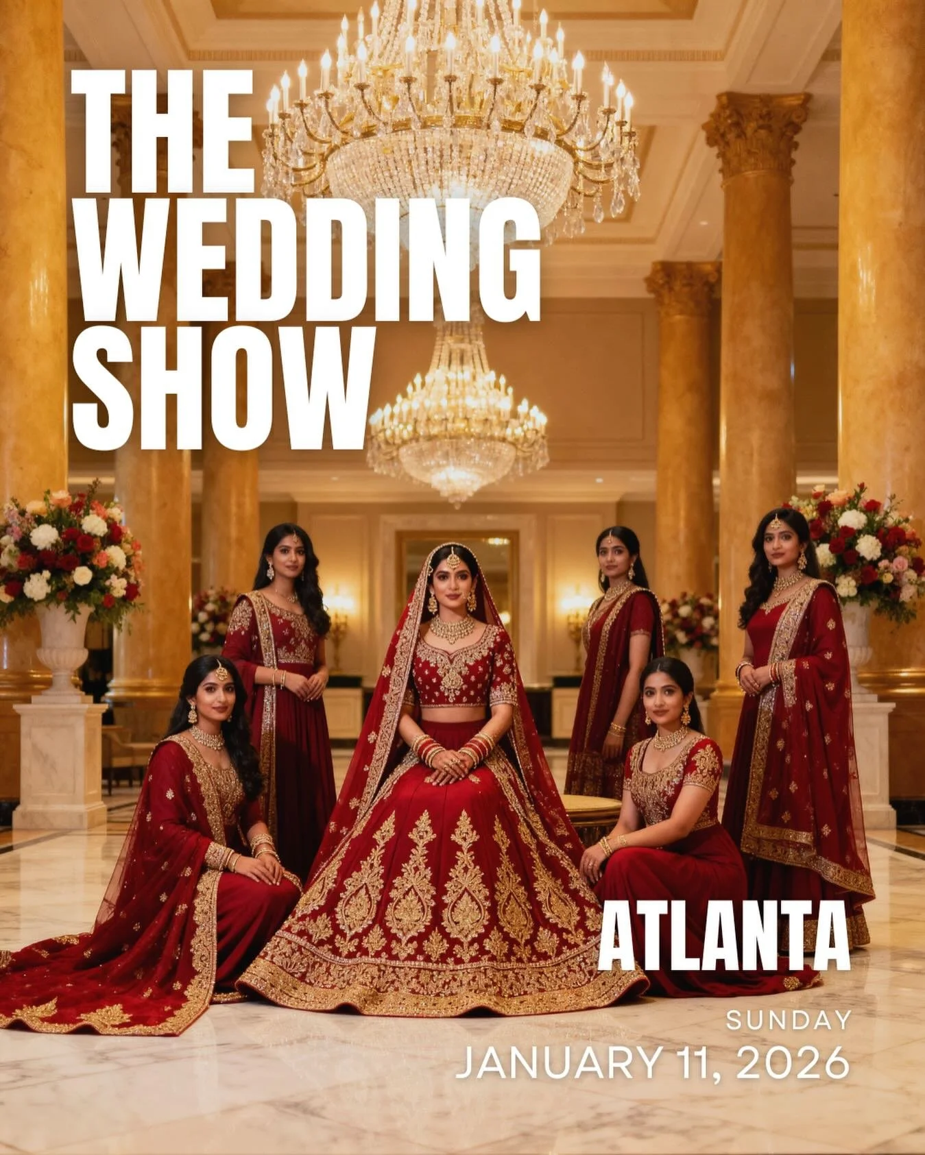 January 11, 2026 | 12&ndash;5 PM | The Hotel at Avalon
✨ The first 100 brides get a complimentary luxury swag bag!
Atlanta&rsquo;s most elegant South Asian wedding show returns &mdash; couture fashion, d&eacute;cor, beauty, and the top wedding vendor