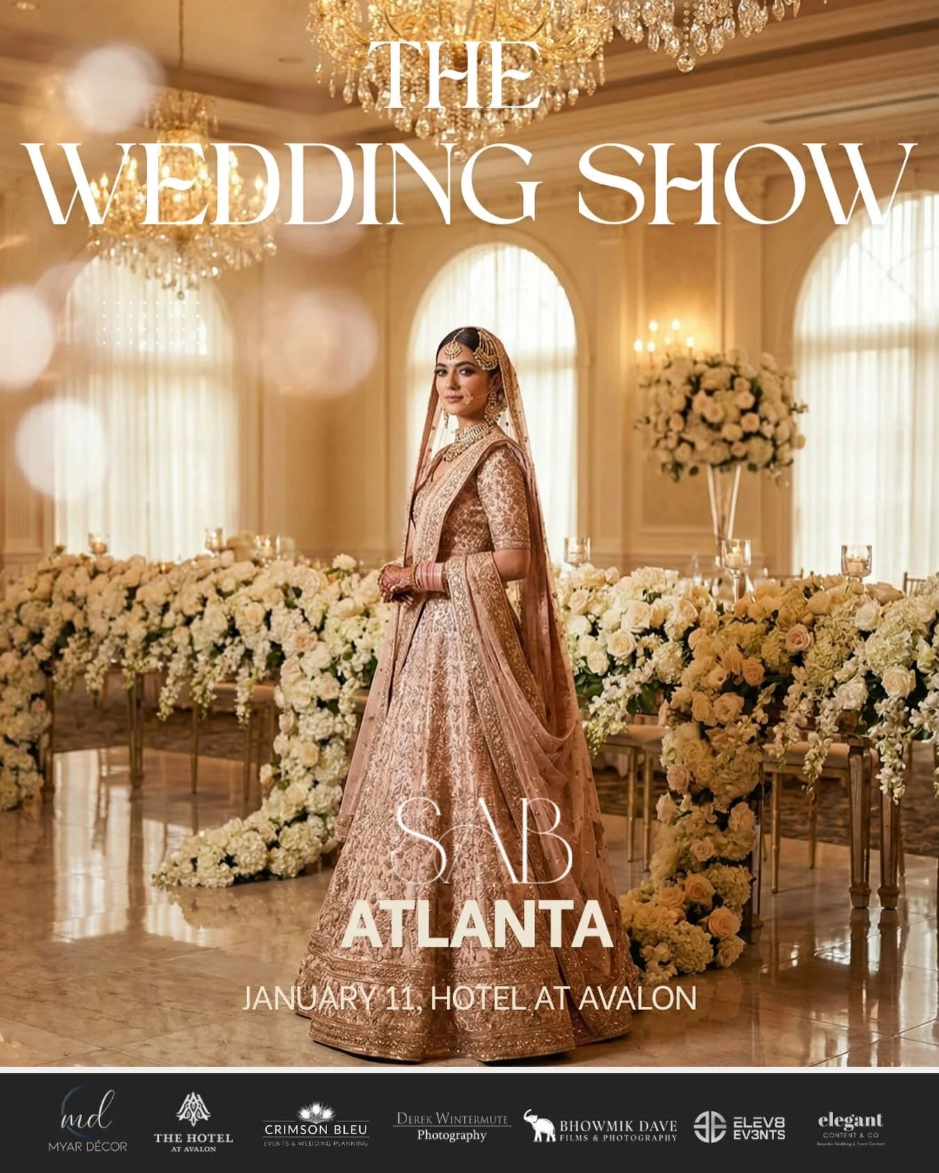 The Wedding Show, Atlanta
Jan 11, Hotel at Avalon
In association and help from,
@hotelatavalon 
@myardecor 
@crimsonbleuevents 
@derekwintermute 
@bhowmikdavefilms.photo 
@elev8ev3nts 
@elegantcontentco 

We hope to see you there!