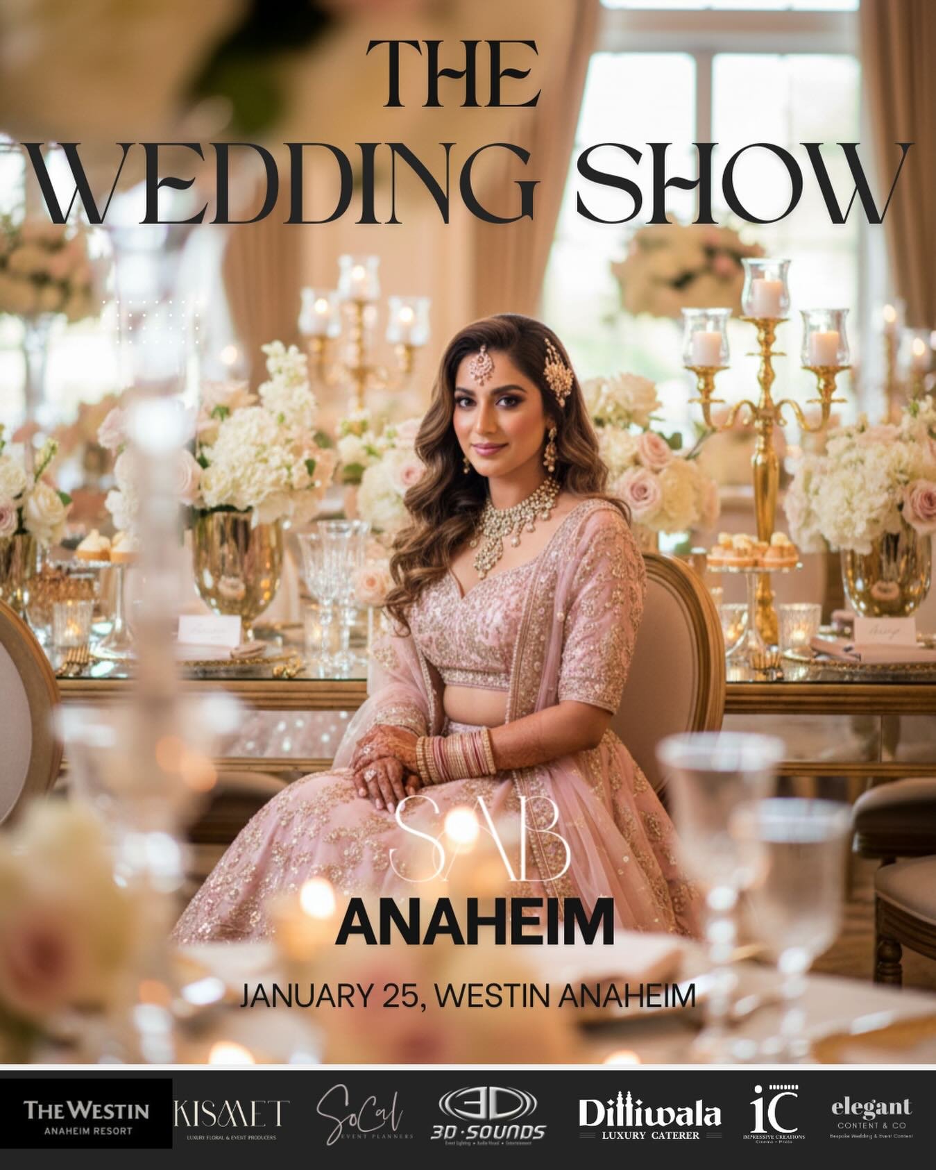 The Wedding Show, Anaheim
Jan 25, Westin Ahahim
in association and help from,
@westinanaheim 
@hellokismet 
@socaleventplanners 
@3dsounds 
@dilliwalaluxurycaterer 
@impressivecreations 
@elegantcontentco 

We hope to see you there!