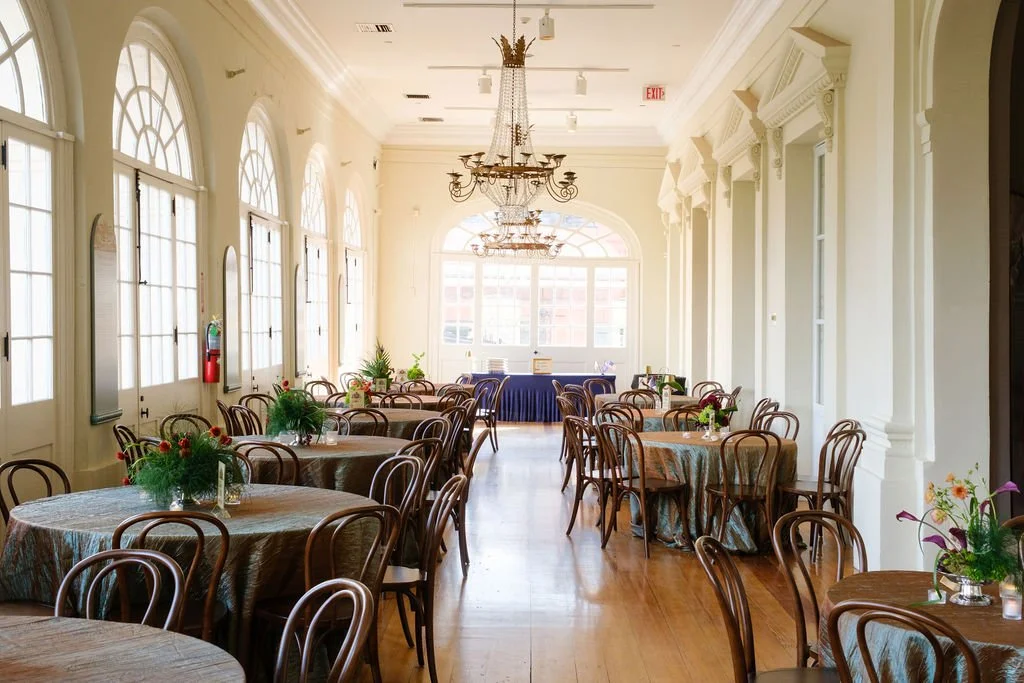 New Orleans plant rentals and New Orleans event florals corporate events and weddings. Greenery forward centerpiece with seasonal florals 