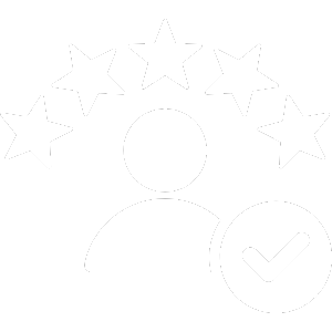 Icône représentant une personne avec une couronne d'étoiles au-dessus, un cercle et un symbole de validation en bas à droite.
