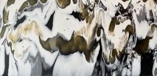 Abstract art with black, white, and brown swirls