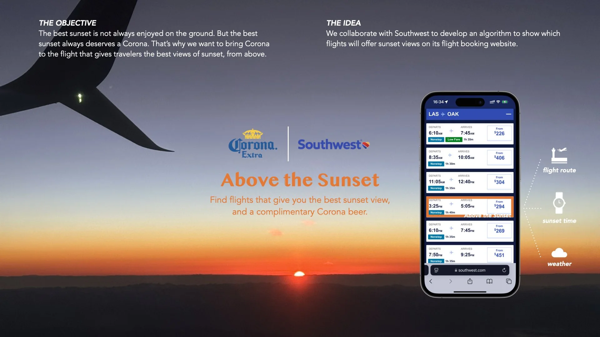 Find flights that give you the best sunset view