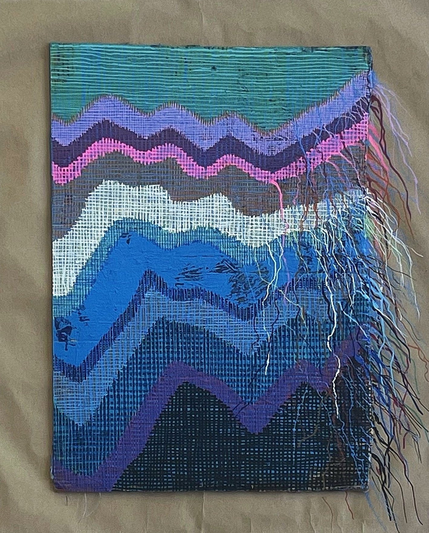 Held in the Weave, 2025
16" by 20" acrylic on cardboard